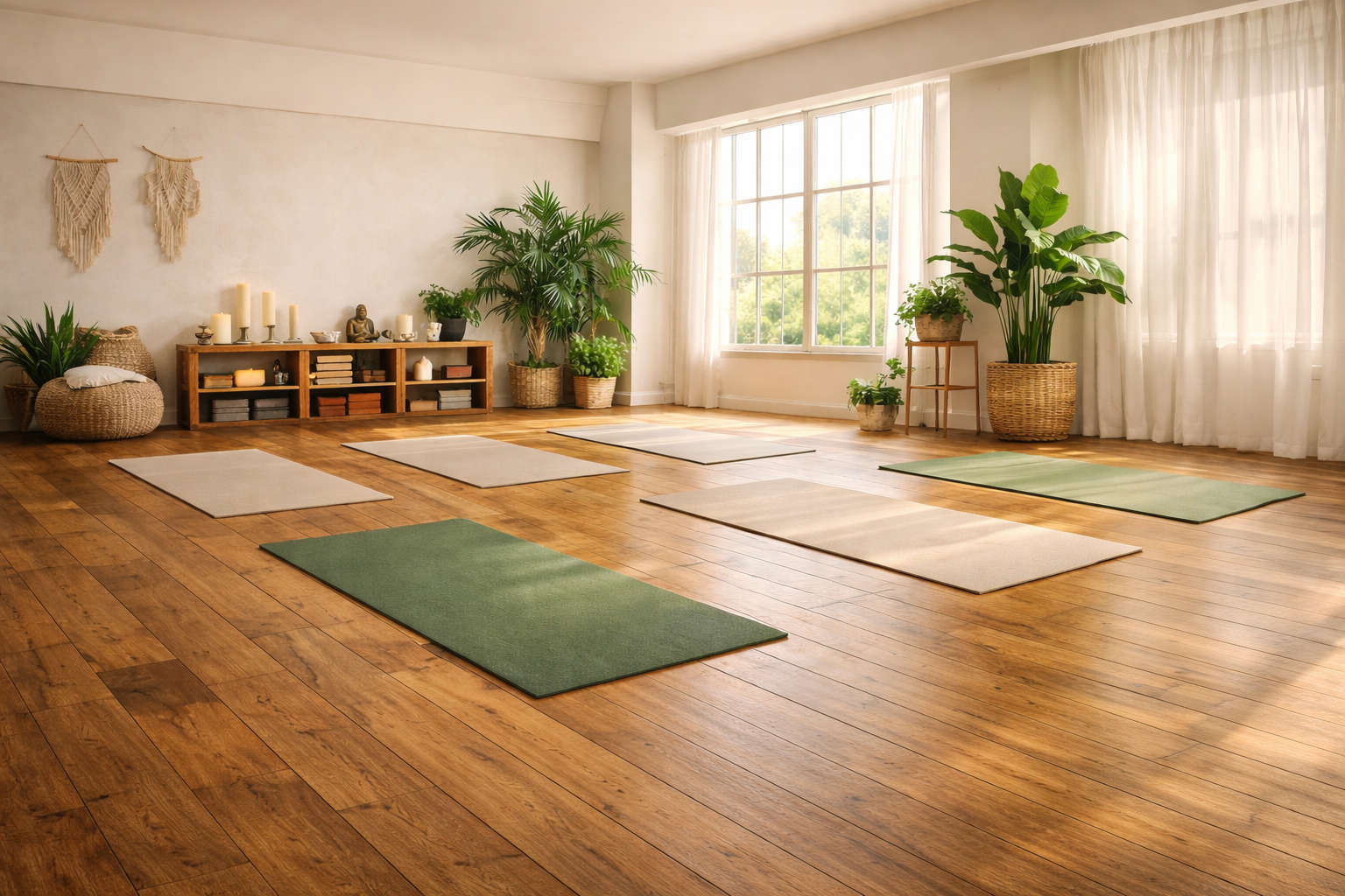 Yogaraum mit Matten in ruhiger Atmosphäre